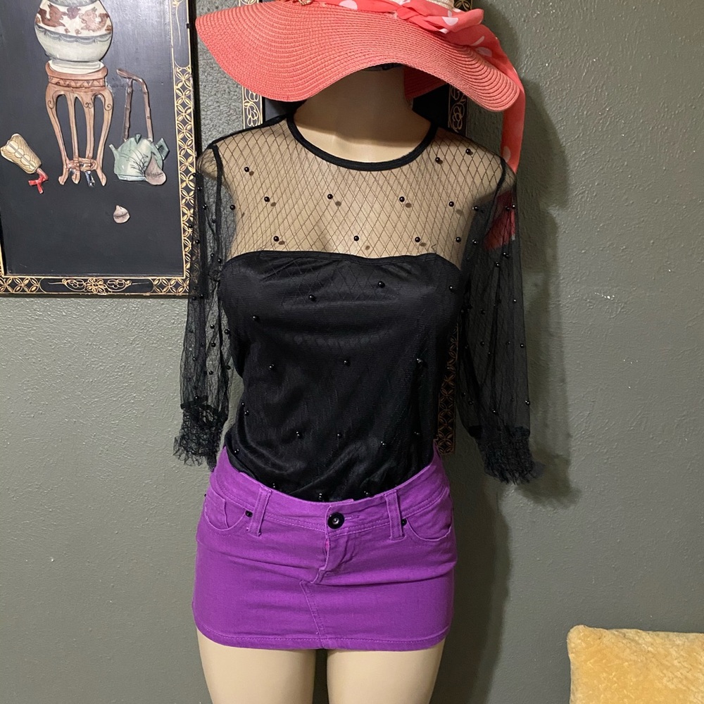 Faux pearl mesh top